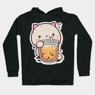 Copy of Cute Cat Drinking Bubble Tea Cartoon Boba Drawing Hoodie